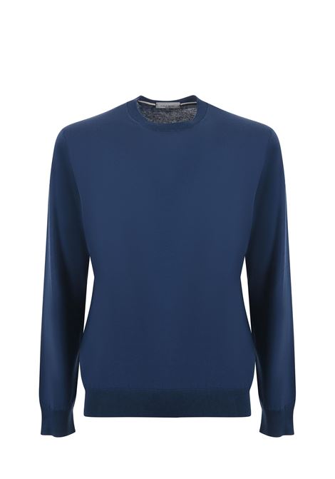 Paolo Pecora sweater in cotton yarn, bluette color. Crew-neck design with ribbed work on collar, cuffs and bottom. Perfect for a refined and versatile look.  PAOLO PECORA |  | A001 F1006802